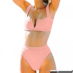 MOSHENGQI Women High Wasited Bikini Ribbed 2 Piece High Cut String Swimsuits Large,Pink  B07L9XQW6C